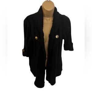 Love by Design Black Ribbed Knit Shawl Collar Cardigan Short Sleeve XL